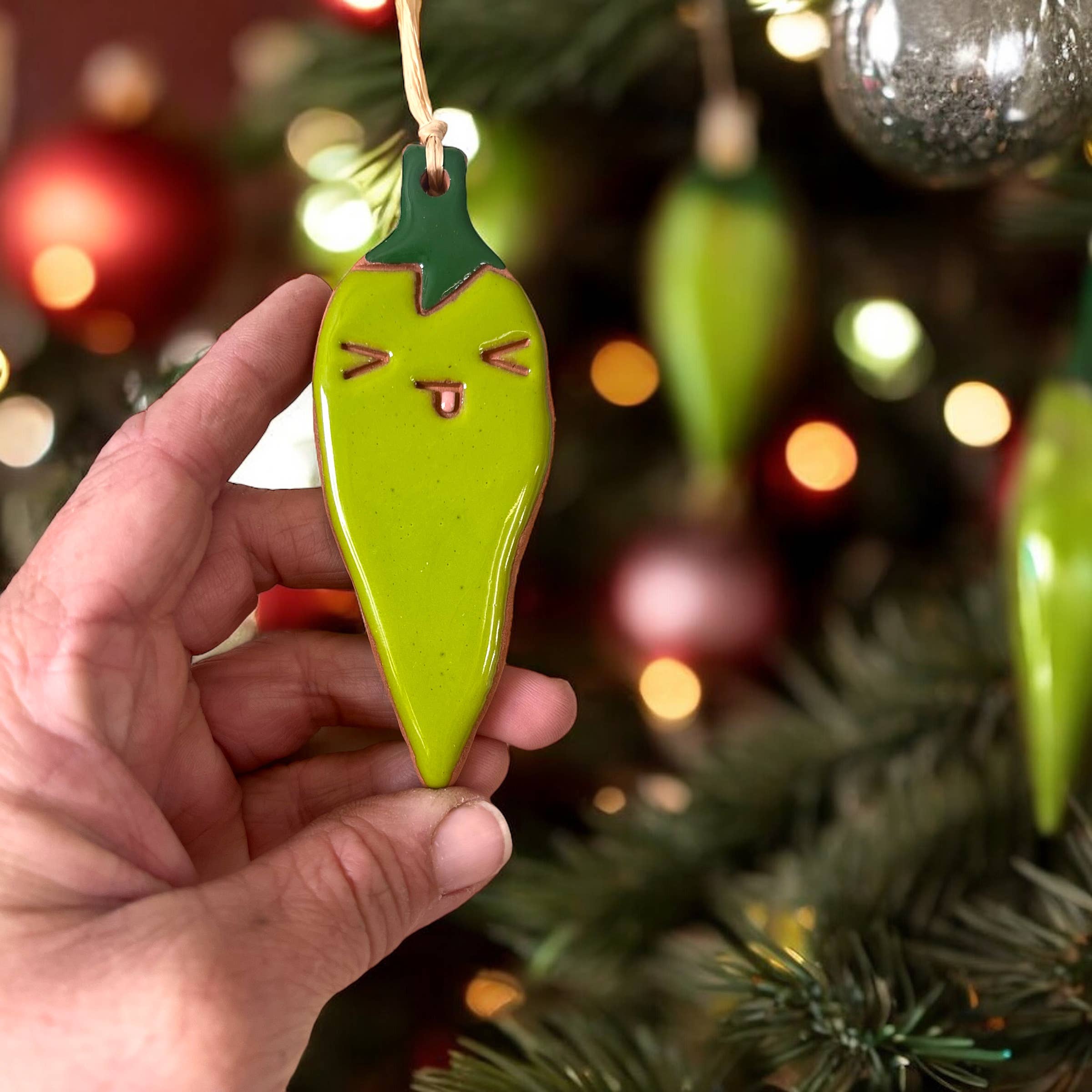 Little Clay Hen - Wholesale Ornament - Green Chile Pepper Artisanally Crafted Ornament2
