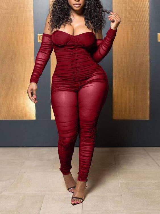 macacão cami skinny de malha transparente com inserção de bodysuit por atacado de Fashion Combination