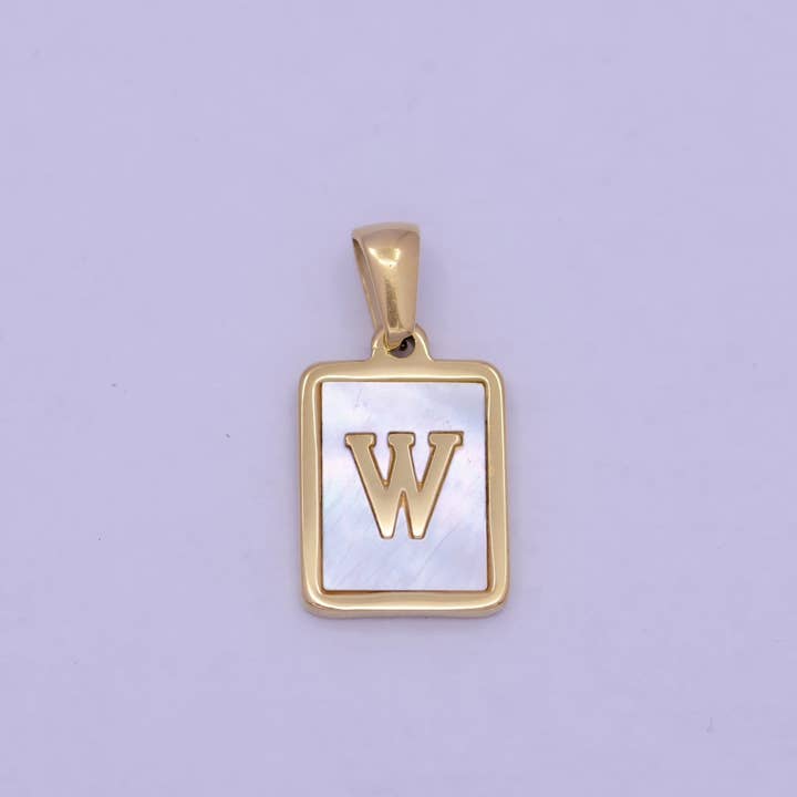 Aim Eternal - Wholesale Individual charm/pendant - Mother of Pearl Letter Charm Gold Tag Alphabet Charm, Shell Letter Pendant Personalized Letters Initial Charm Stainless Steel A-862-A-87422