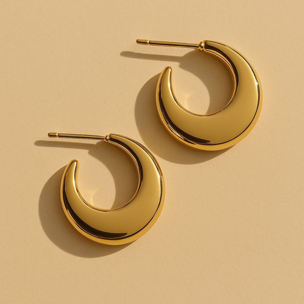 Gold Lunar – wholesale Hoop earrings – Lunar Moon Hoops Waterproof 18k Gold Sleek Earrings0