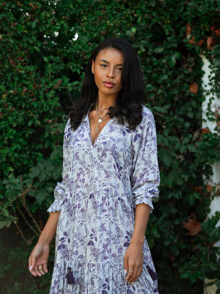 Sienna Maxi in violet flowers for wholesale by Roma Label