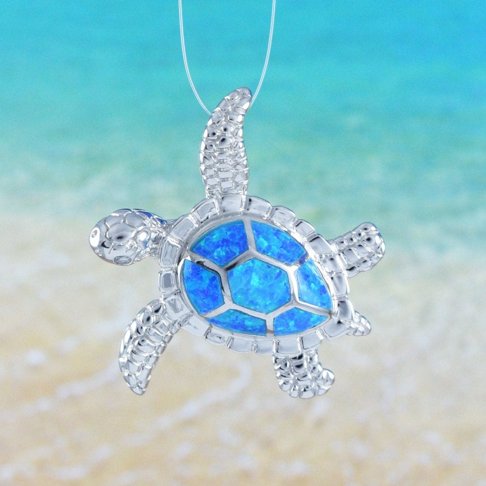 Paradise Treasures Jewelry - Wholesale Individual Charm/Pendant - Hawaiian Blue Opal Sea Turtle Pendant, Sterling Silver Blue Opal Inlay Sea Turtle Pendant, Hawaiian Jewelry, Christmas Birthday Gift3