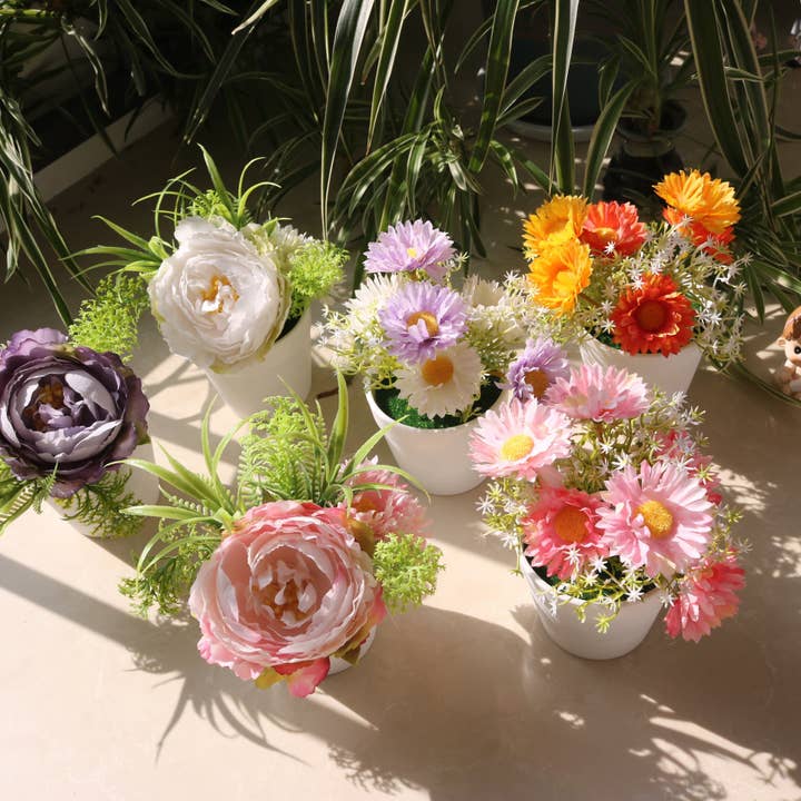Valentine Faux Peony Daisy Potted Plant Ins Home Decor for wholesale by Liffy