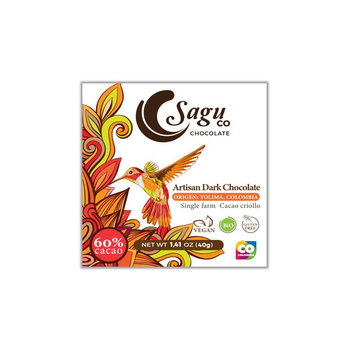 Organic Dark Chocolate Bar 60% Cacao 40g for wholesale by SAGU CO CHOCOLATE