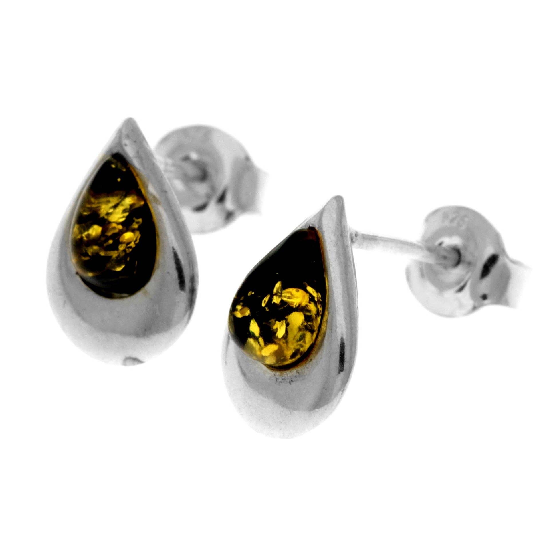 SilverAmber Jewellery - Wholesale Stud/Post Earrings - 925 Sterling Silver & Genuine Baltic Amber Little Pears Studs Earrings  - K1731