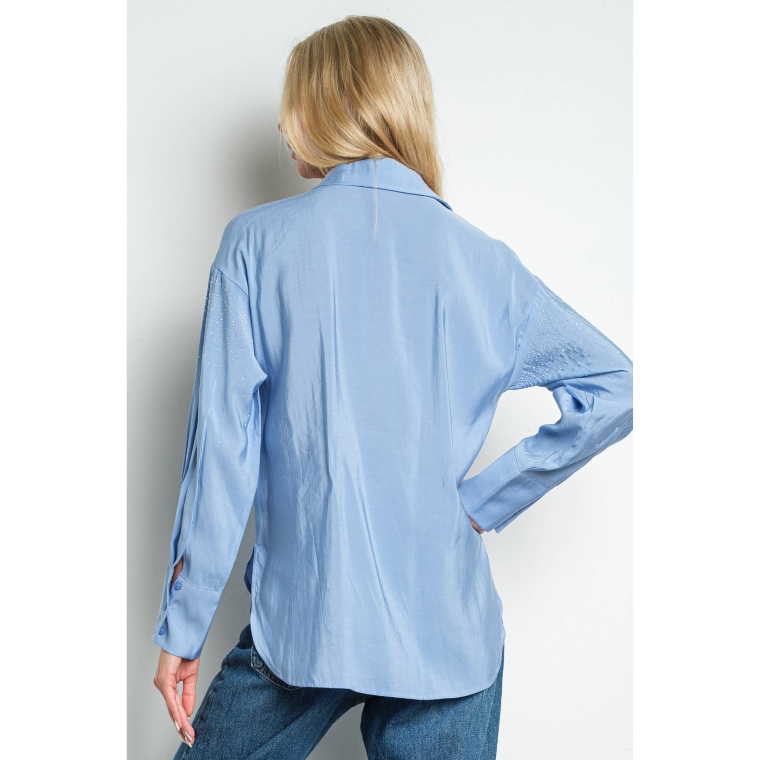 KIWI – wholesale Buttoned-down shirt – Women's – IT3216 Iridescent Rhinestone Embellished Button Up Shirt7