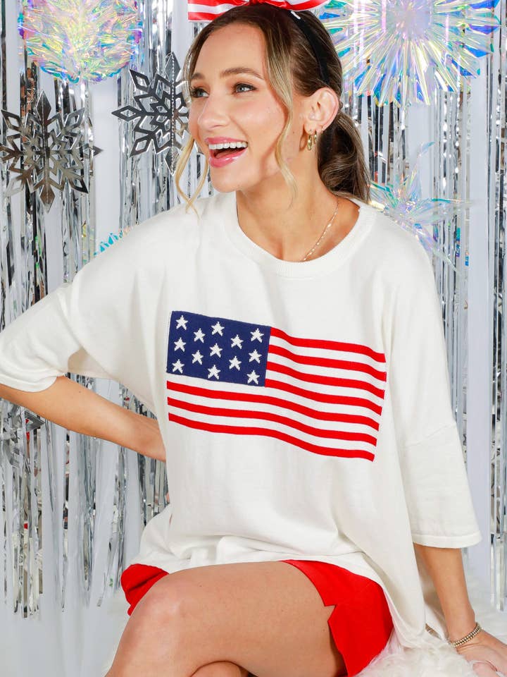 Maglione Grafico Bandiera Americana 100% Cotone VT82060 per la vendita all'ingrosso da parte di Vine & Love