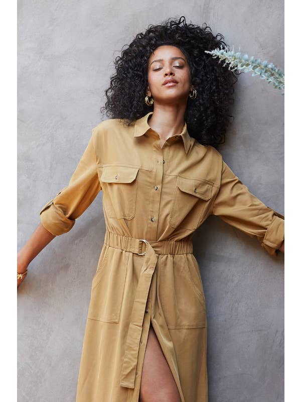 BRONZAGE CD8031 - Robe midi utilitaire boutonnée Kayla en vente sur Faire1