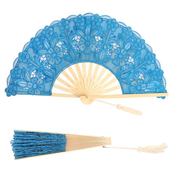 SP Sophia Collection - Wholesale Handheld Folding Fan - Spanish Victorian Floral Chantilly Lace Fan with Mini Tassel7
