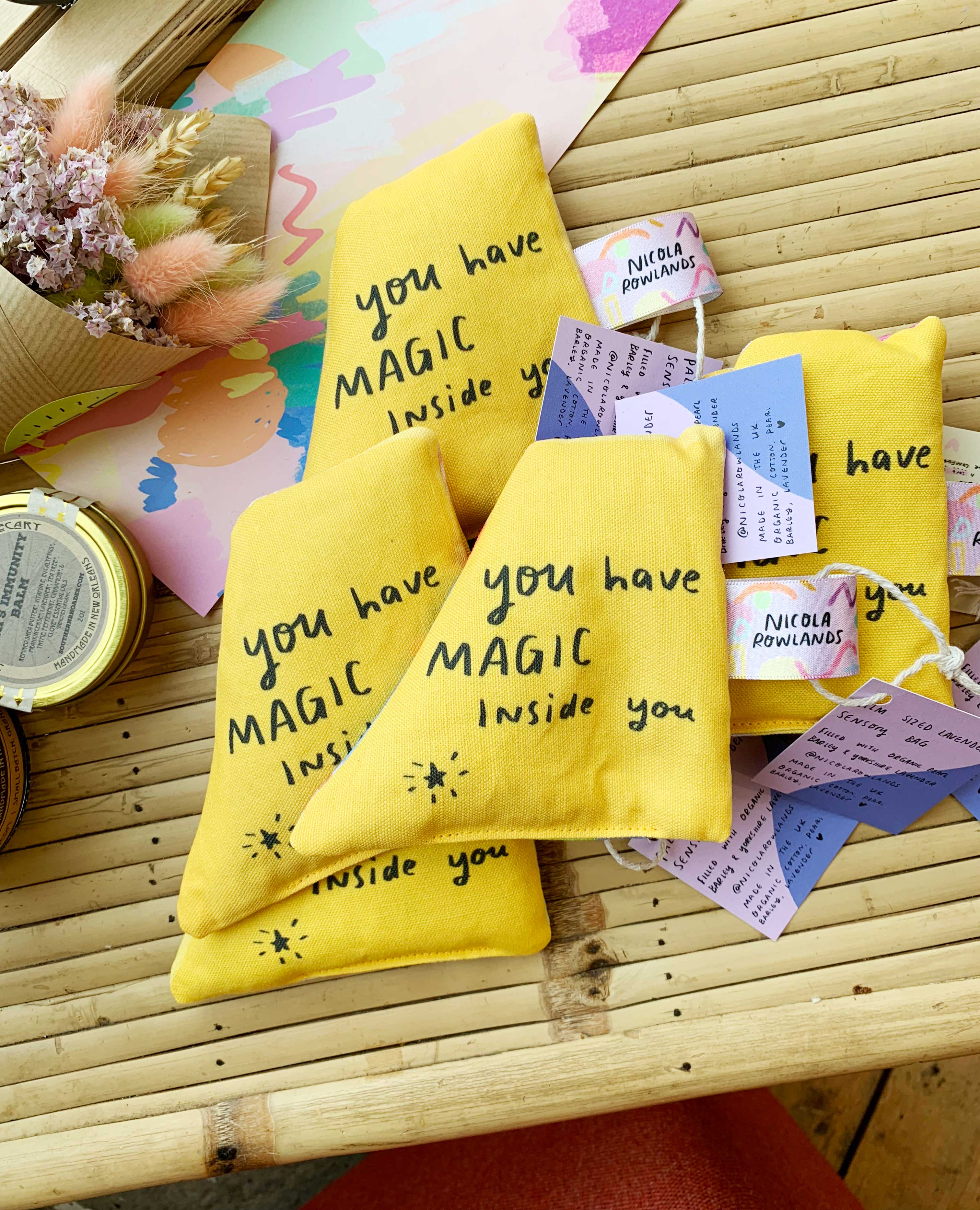 Nicola Rowlands - Wholesale Stress Relief Ball/Dough - Sensory palm bag: yellow handmade lavender bag3