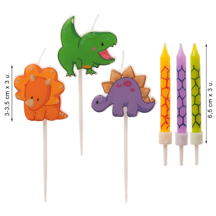 dekora - Wholesale Cake Candle - Mix birthday candles, 2D dinosaurs, 15 pcs1