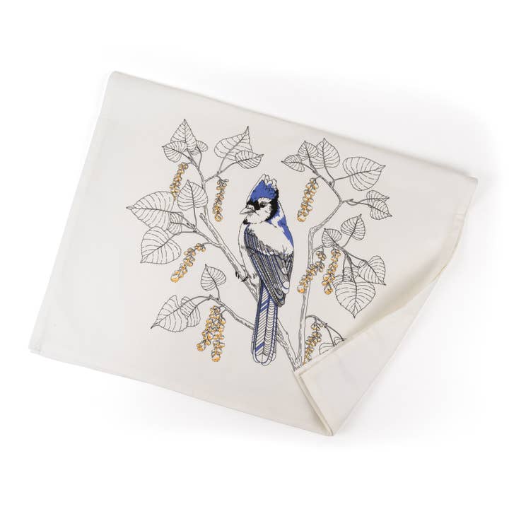 Porchlight Press Letterpress - Wholesale Tea Towel - Blue Jay Tea Towel - West Coast Birds