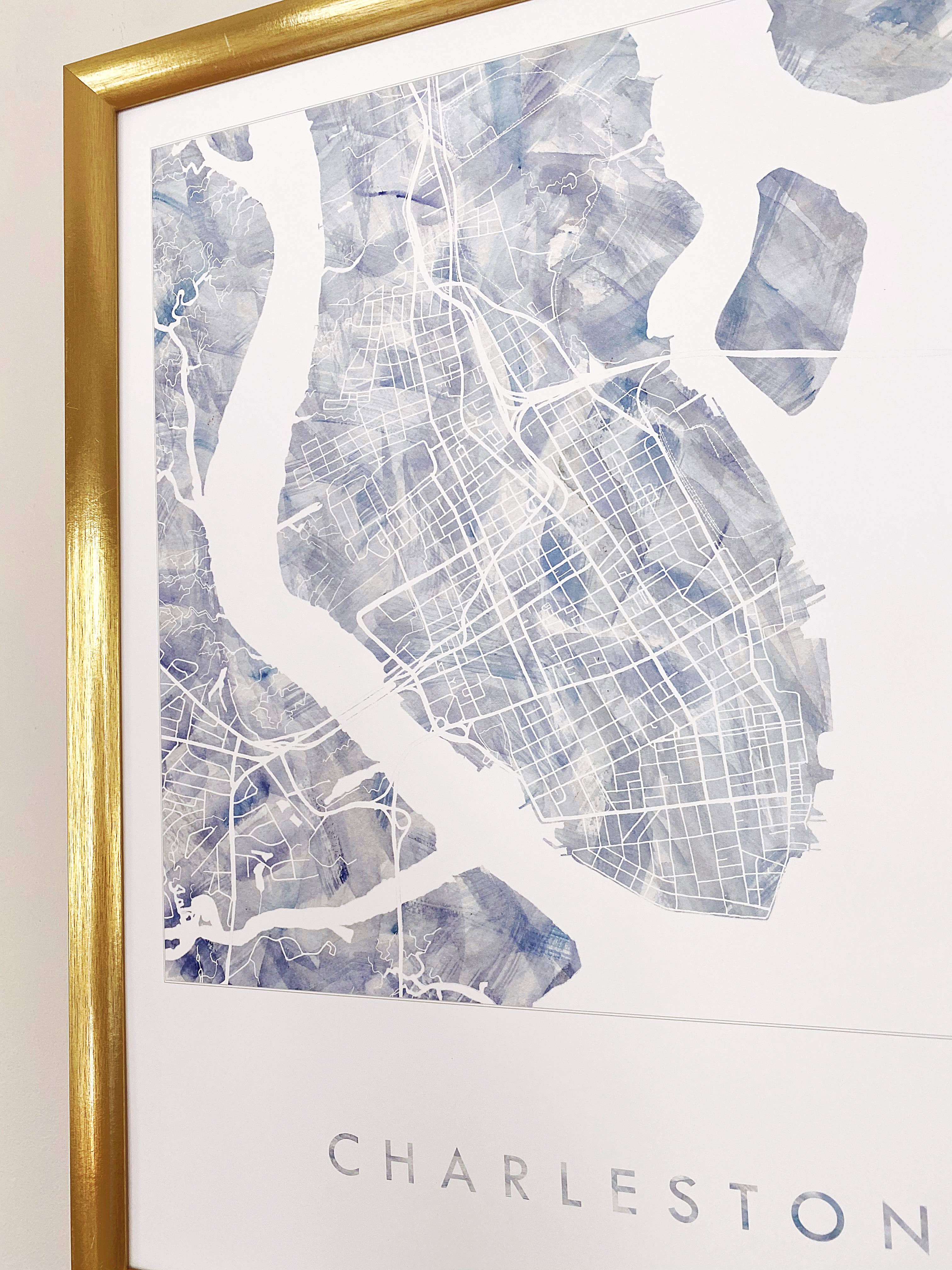 Turn-of-the-Centuries - Vente Affiche d'art - Carte à l'aquarelle de Charleston, Caroline du Sud, impression artistique3