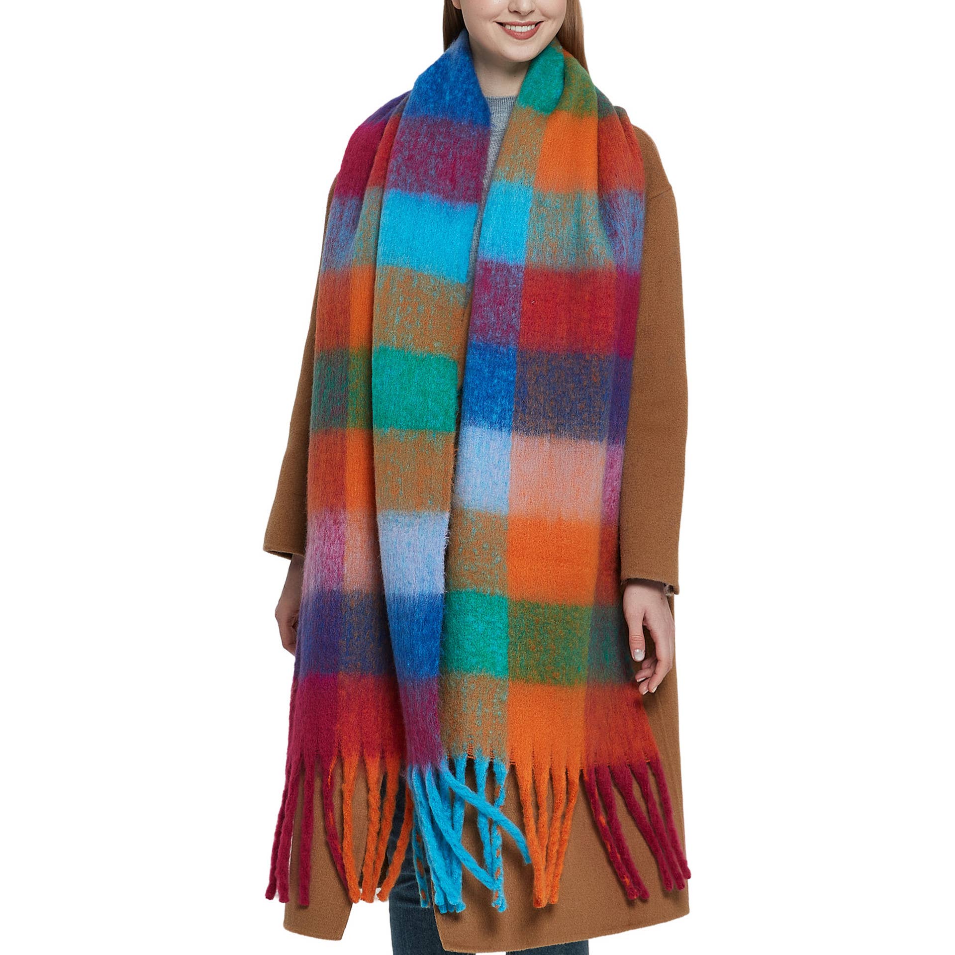 HIDDENBRAND - Wholesale Scarf - Women's - Colour Block Scarf with tassel detail16