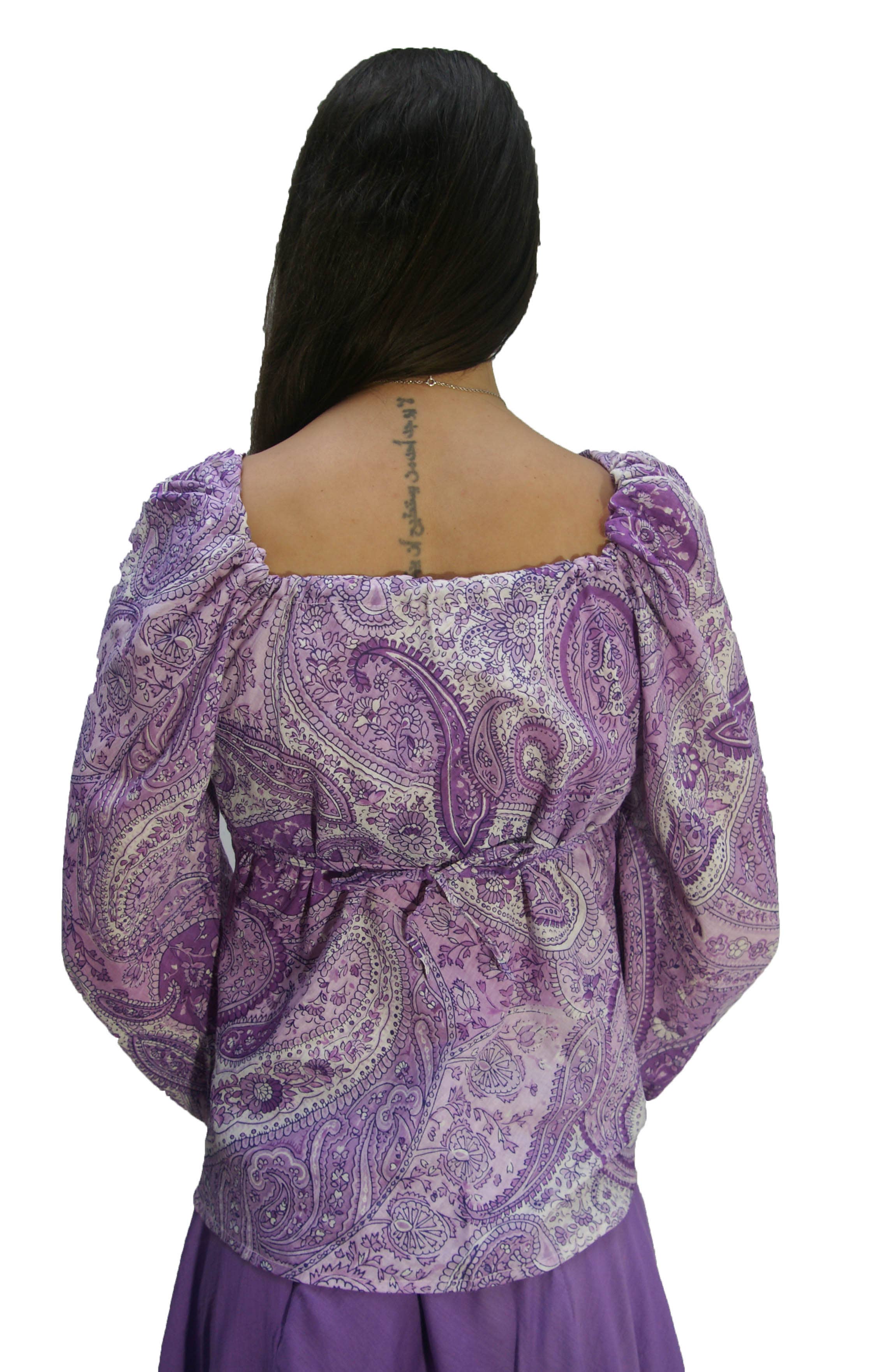 KASHI INC - Wholesale Blouse - Women's - Long Sleeve Paisley Peasant Cotton Blouse Drawstring on neck5