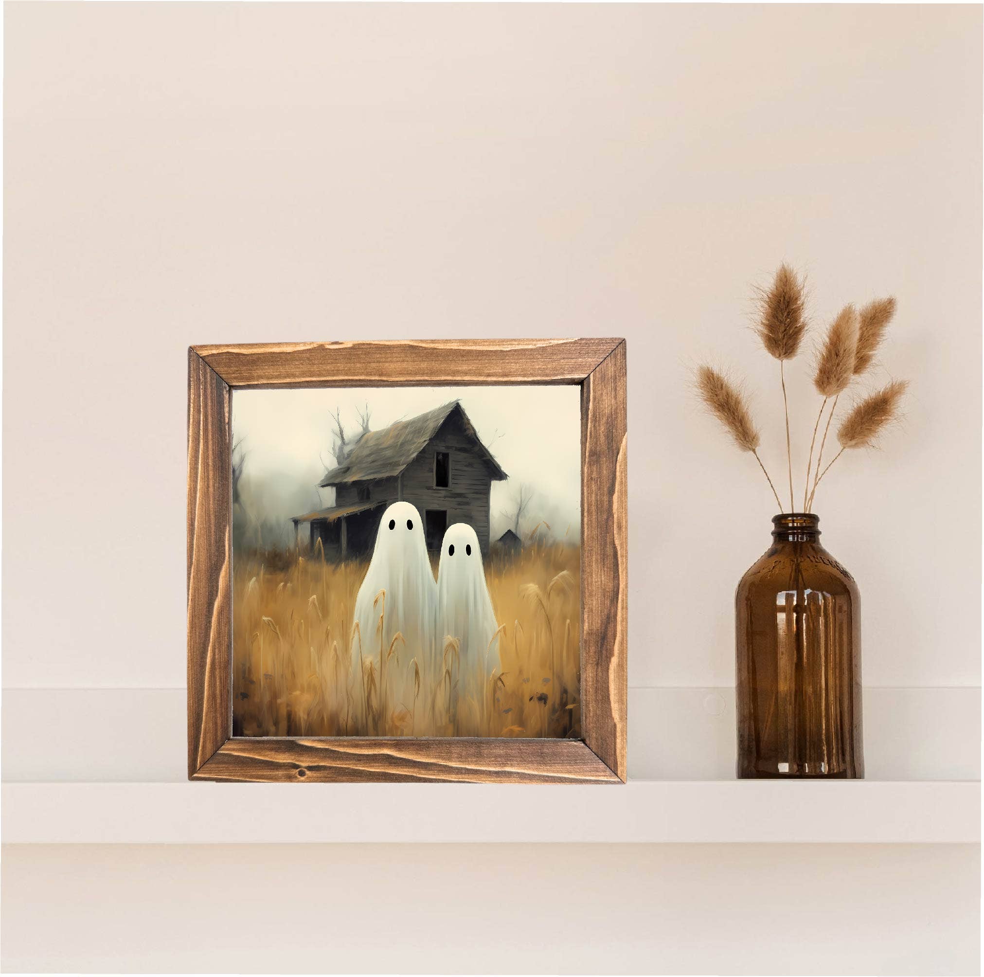 Teele and Co. - Wholesale Sign - Halloween Ghost Framed Sign, Halloween Ghost Art1