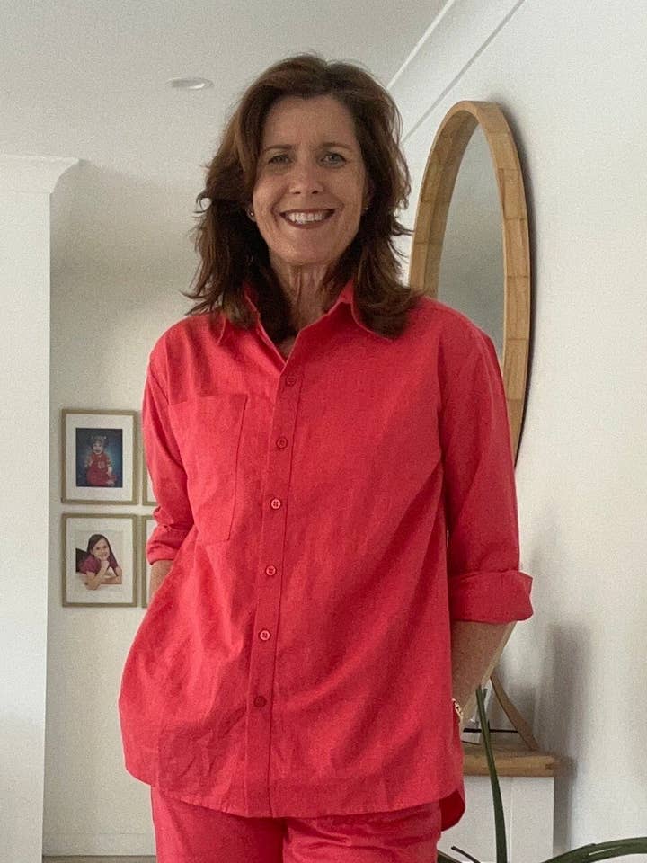 Chemise décontractée en lin et coton - Pêche pour la vente par Hi Handmade