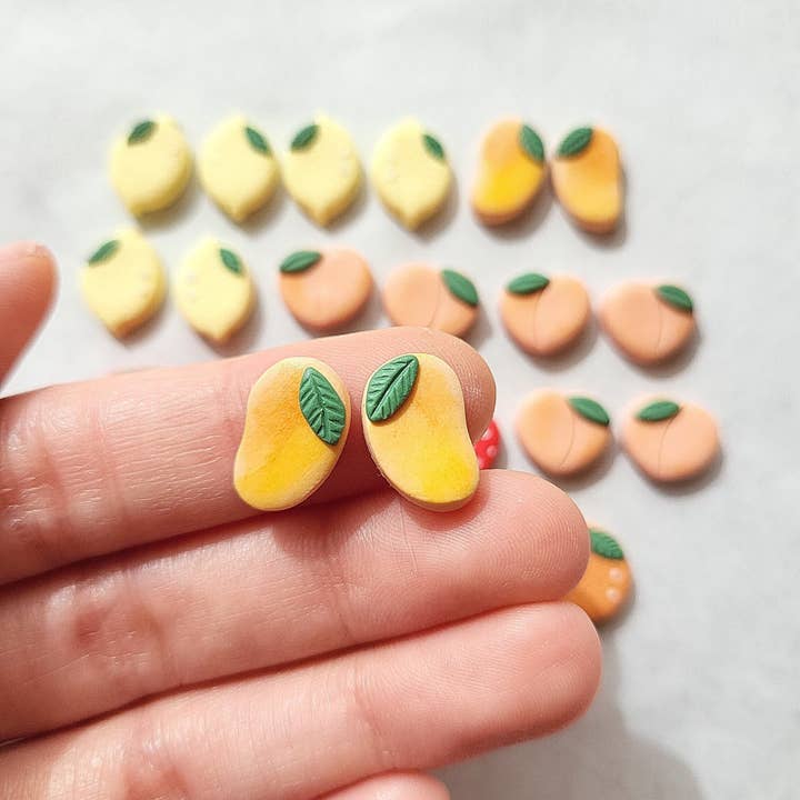 NoomCottageClay - Wholesale Stud/Post Earrings - Cute Fruit Stud Earrings • Clay Fruit Stud Pack 4