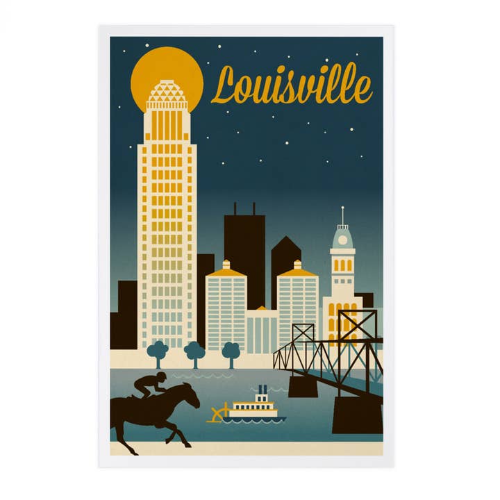 CARTES POSTALES PREMIUM Louisville, Kentucky, Retro Skyline pour la vente par Lantern Press