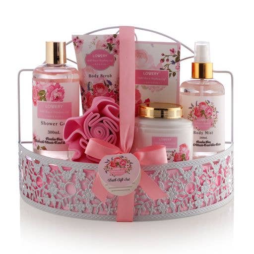 Spa Gift Basket - Wild Rose & Raspberry Leaf In Bath Caddy ( for wholesale by Lovery