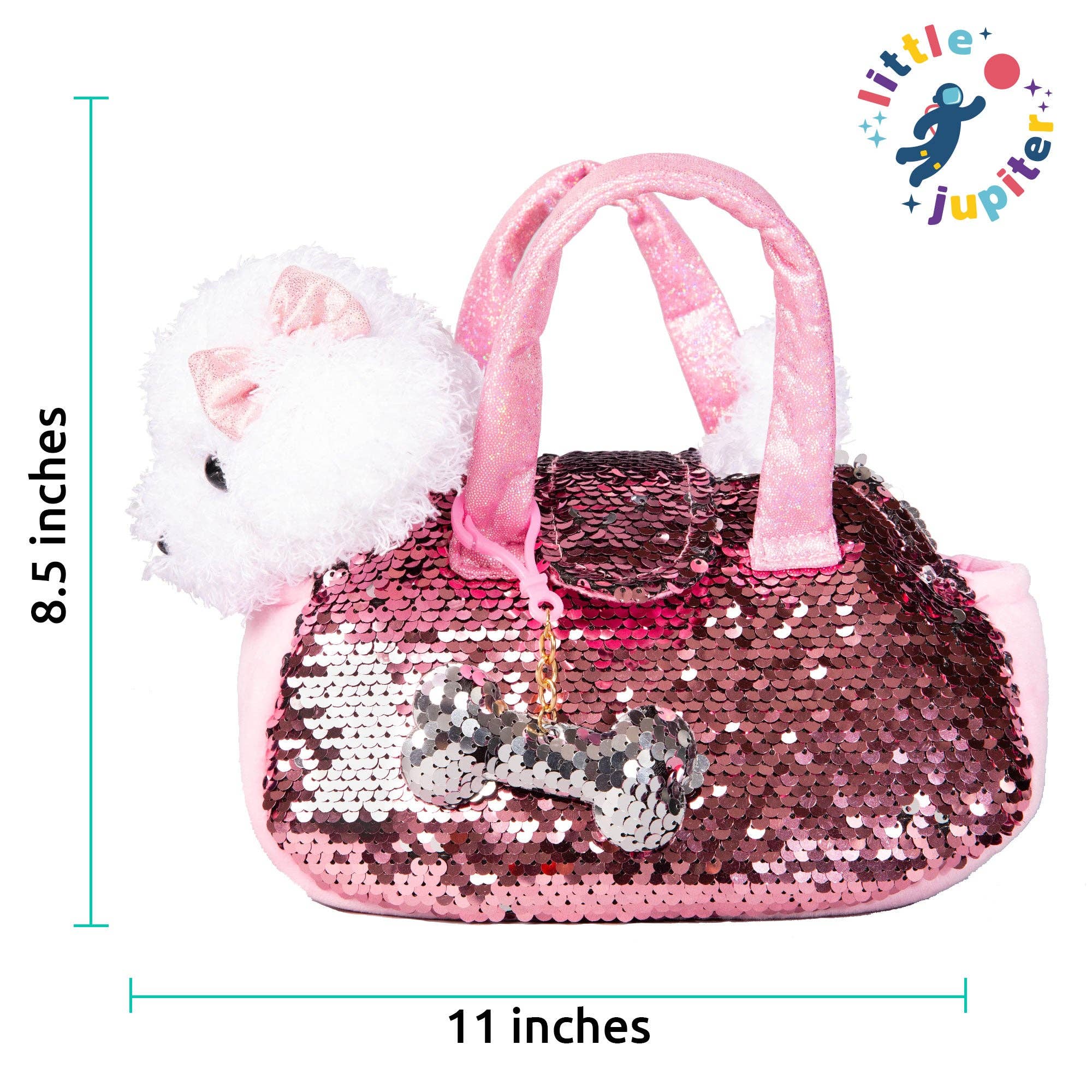 AYK Brand - Wholesale Stuffed/Plush Toy - Kids & Baby - Little Jupiter Pet Plush Set with Bag - White/Pink Labradoodle Dog3