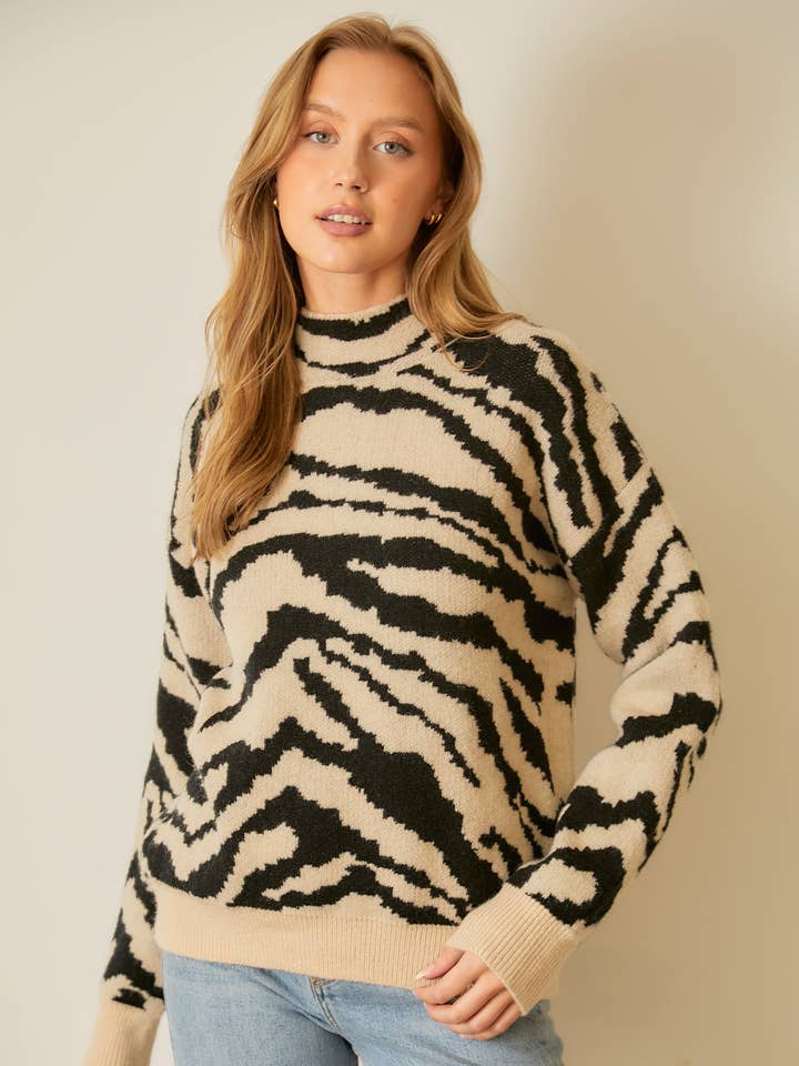 ZEBRA MOCKNECK SWEATER for wholesale by Baevely by Wellmade USA