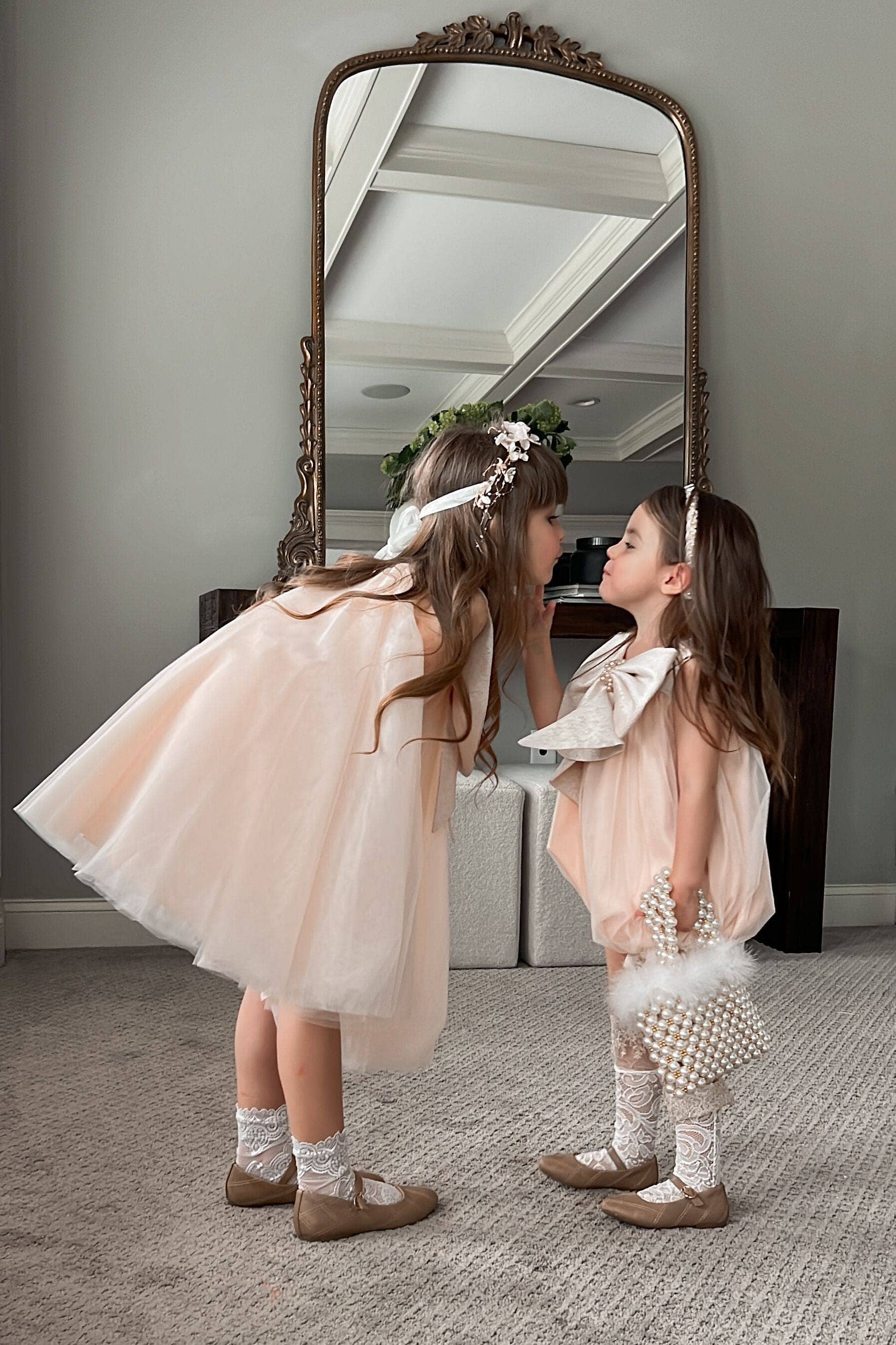 Petite Maison Kids - Vente Robe – enfant - Robe Jackie pêche en tulle à col nœud jacquard23