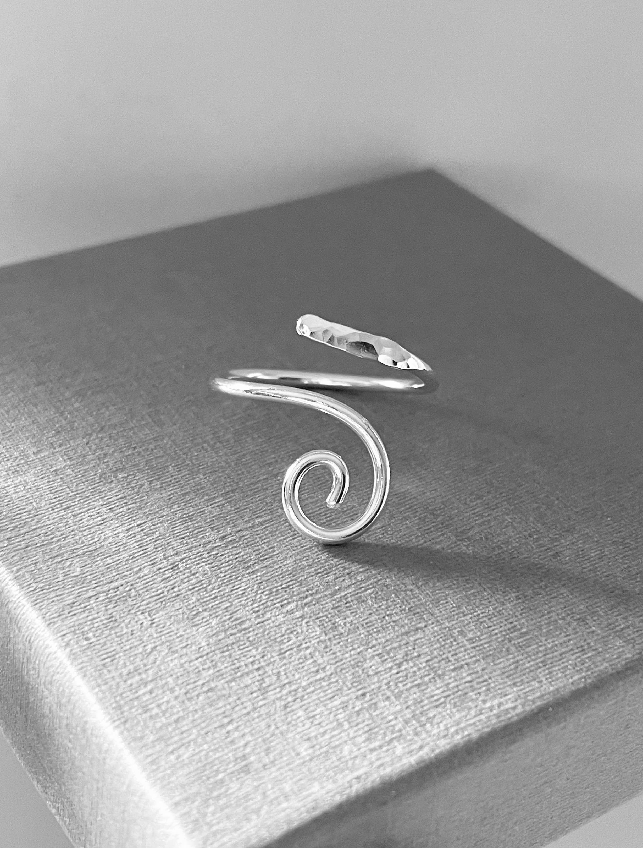Verve Jewellery – wholesale Band/stacked ring – Adjustable sterling silver wave ring, silver spiral ring1
