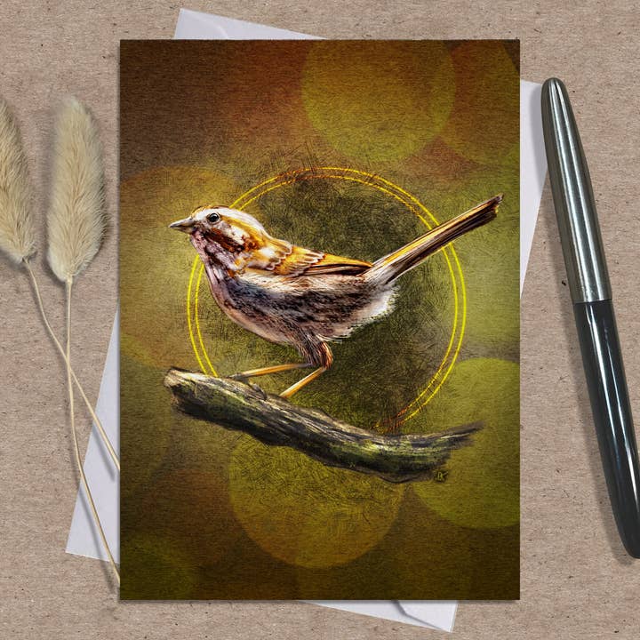 Song Sparrow Greeting Card, 5x7" w/Envelope for wholesale by Coreyartus Imagery