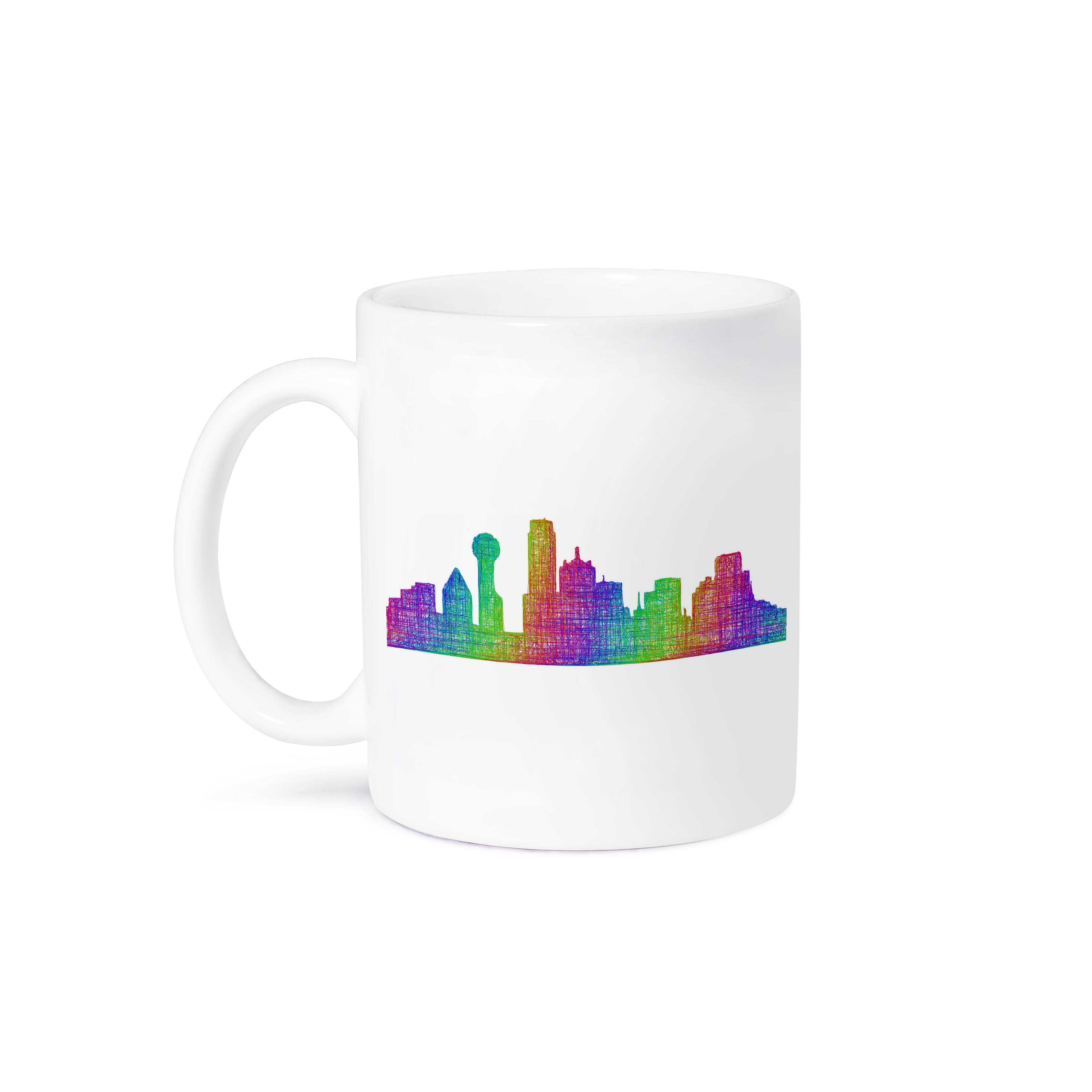 3dRose - Wholesale Coffee Mug - 3dRose, Dallas City Skyline - multicolor line art, Mug8