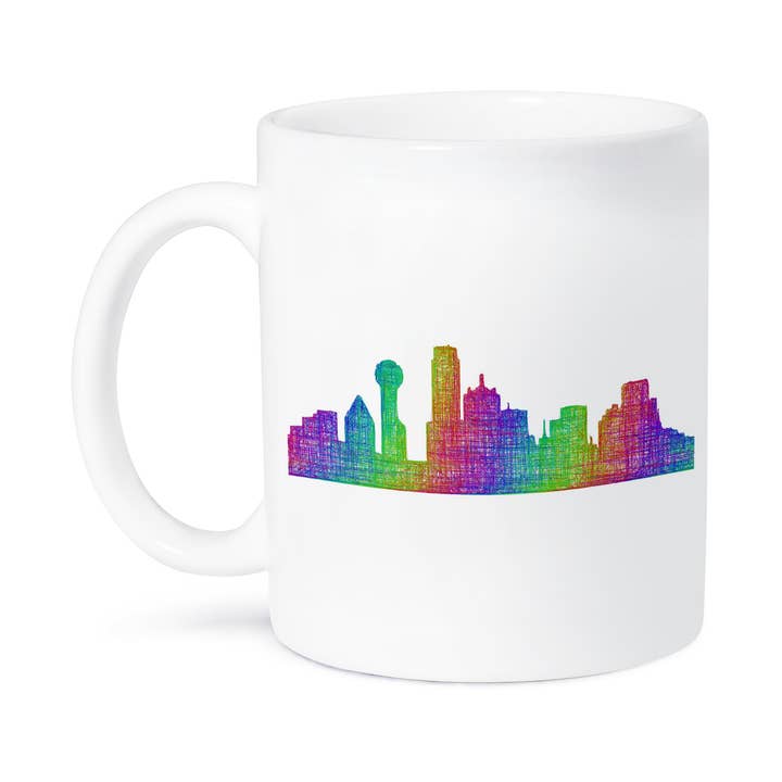 3dRose - Wholesale Coffee Mug - 3dRose, Dallas City Skyline - multicolor line art, Mug8