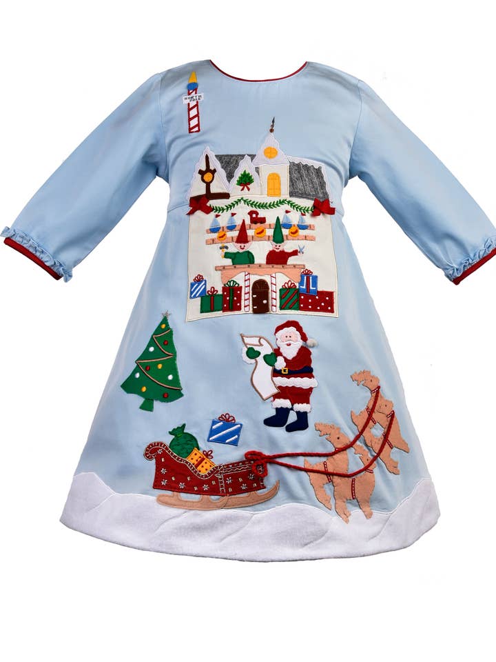 Vestido Workshop do Papai Noel - Azul por atacado de Cotton Kids