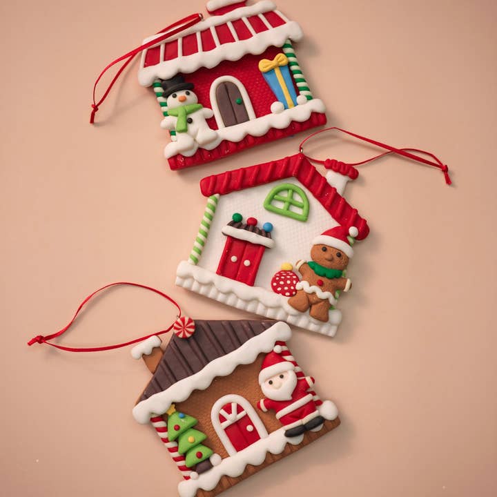 4"H Mini Gingerbread Christmas Clay Dough House Ornaments for wholesale by LINSPIRE