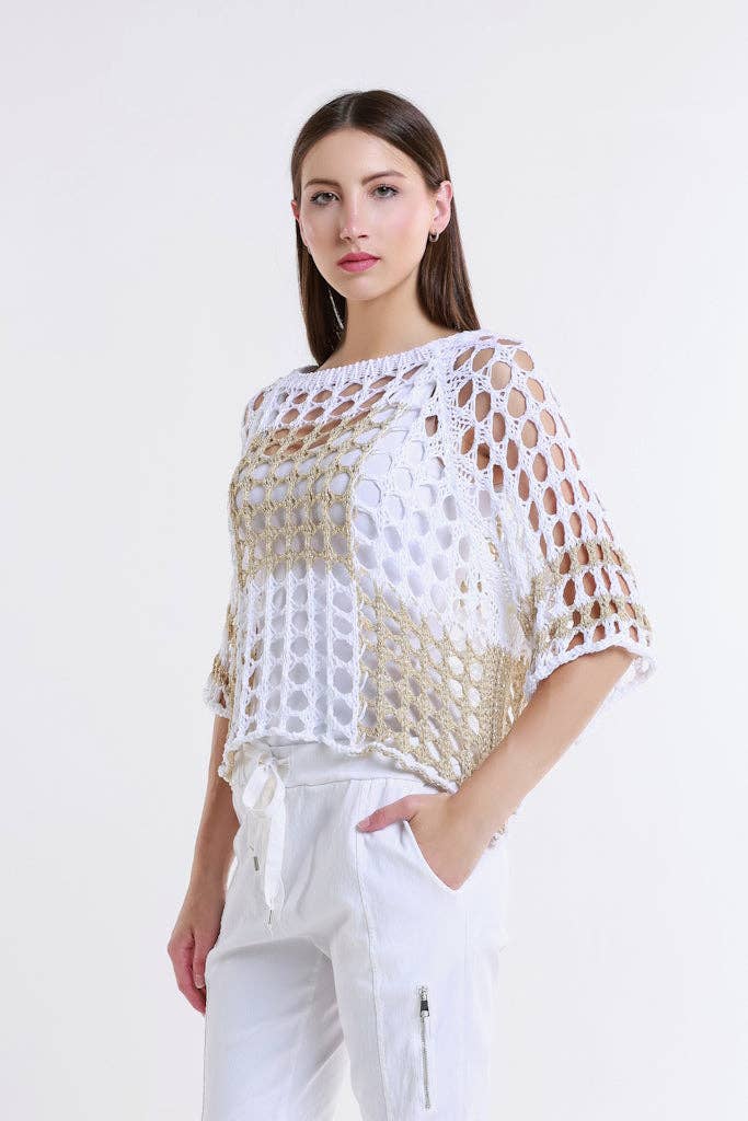 TINA Stephens Italy/Tees By Tina - Wholesale Knit Sweater - Women's - Sparkle Doris Ballet Slv 2 Tone Square Knit (BQ906P)11