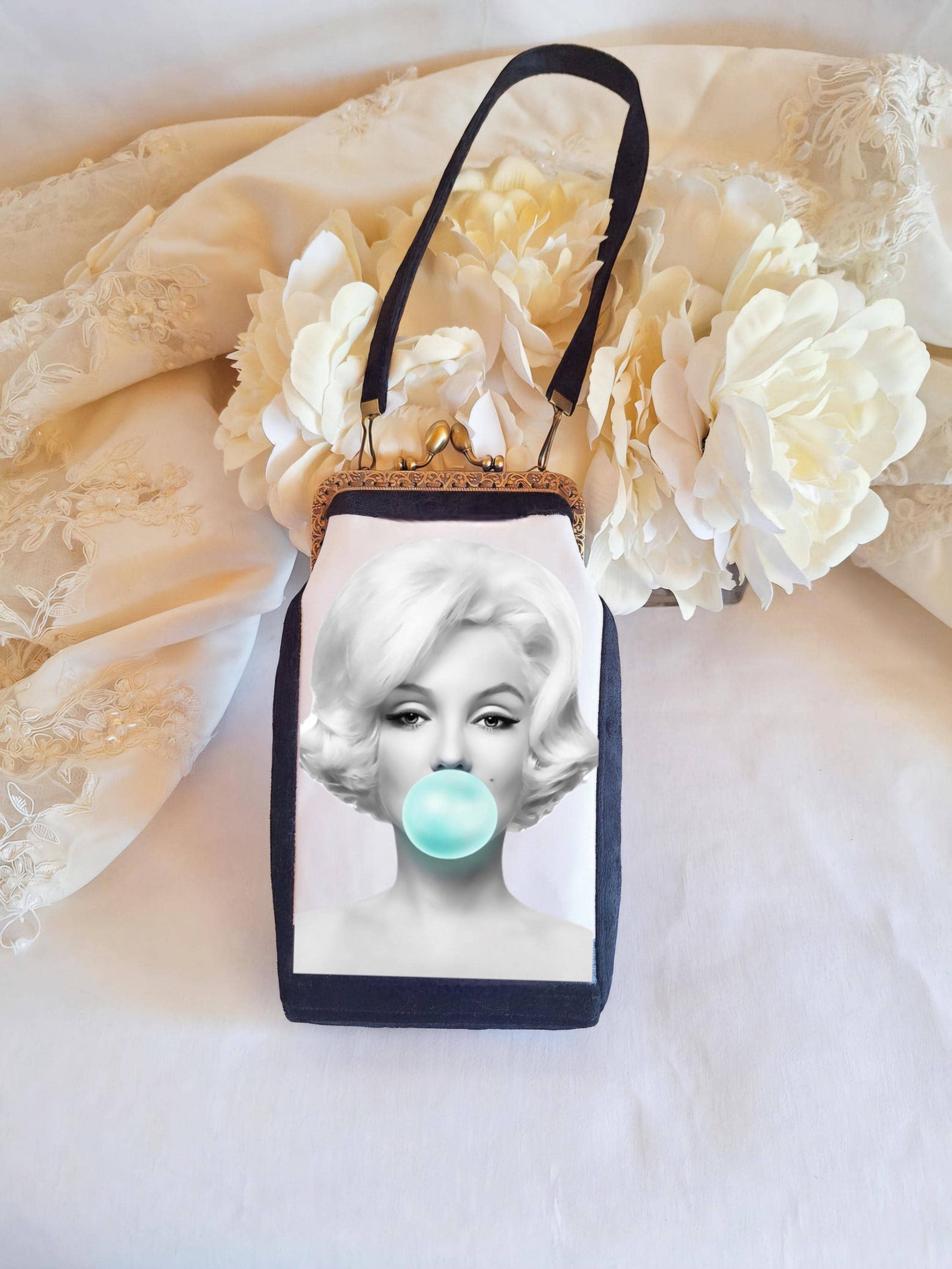 LeisTextileStudio - Wholesale Clutch Bag - Women's - Audrey Hepburn Bubblegum Velvet Phone Clutch Handbag6