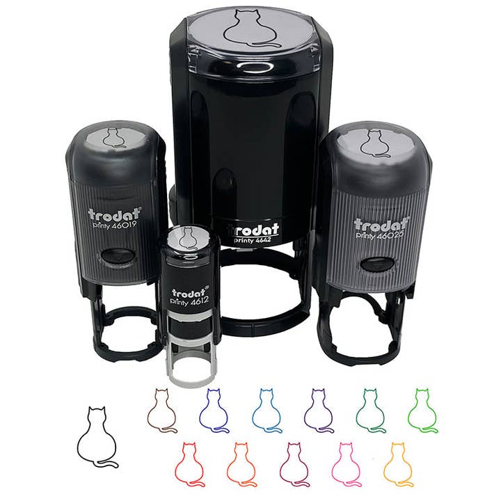 Tampon en caoutchouc auto-encreur Cat Sitting Back Outline pour l'estampage de calendriers pour la vente par Sniggle Sloth