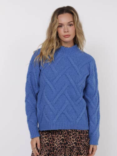 On Stage Mock Neck New Cable Sweater : BLUE for wholesale by Sage The Label