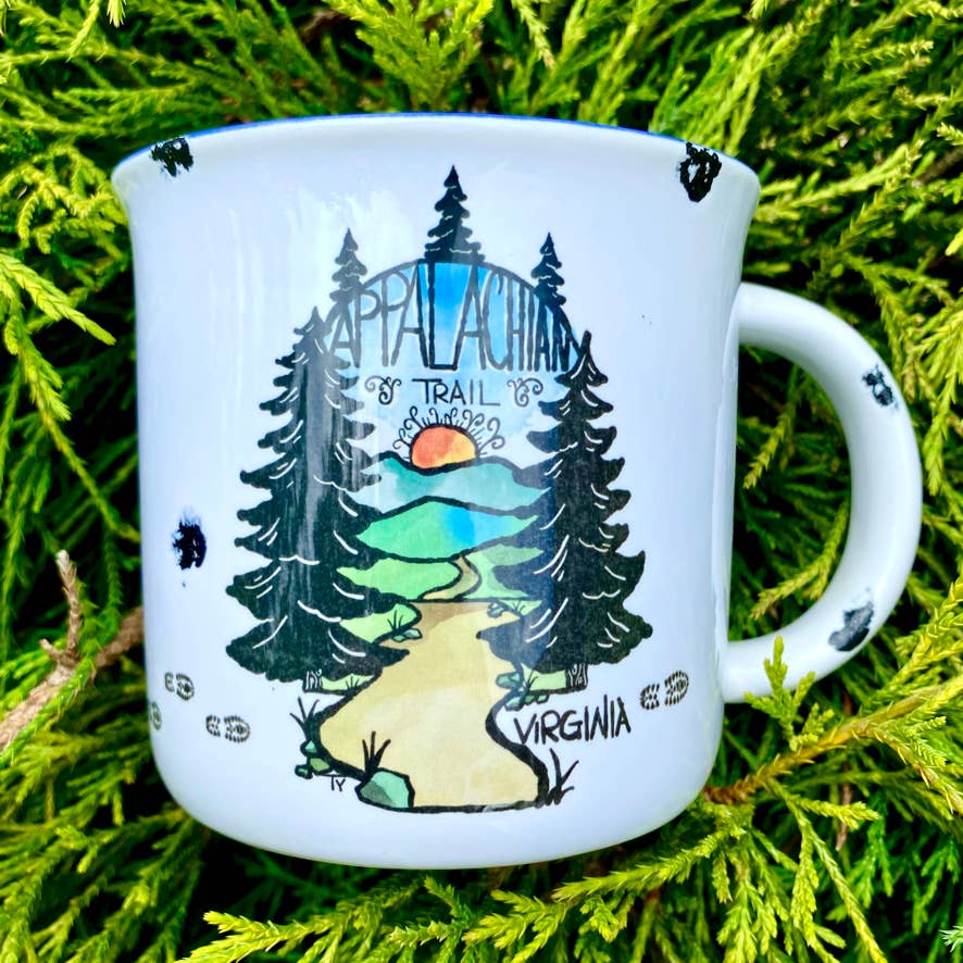 Sweetgum Studio - Wholesale Coffee Mug - Stoneware Distressed Mug with Blue Trim 14 oz.3