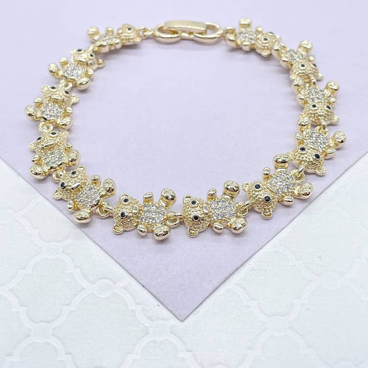 18k Gold Filled Womens Zirconia Bear Charm Bracelet for wholesale by Milie