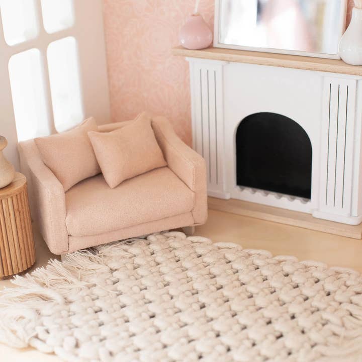 Macy Mae Dollhouse Designs - Wholesale Doll – Kids - Dollhouse Macrame Rectangle Rug | Ivory or Natural3