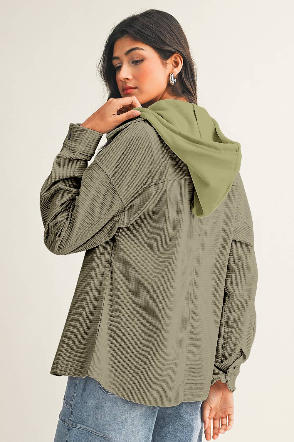 Little Daisy Closet - Wholesale Shirt Jacket/Shacket - Women's -  LDC Solid Textured Patchwork Flap Pocket Shacket8