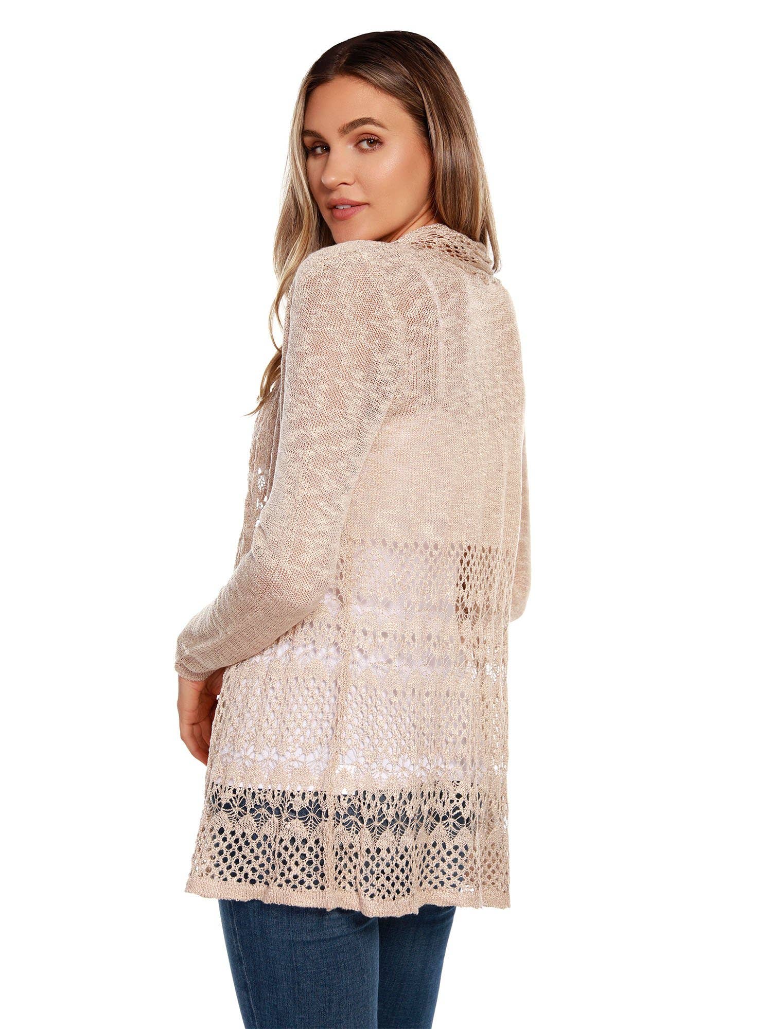 Belldini - Wholesale Cardigan - Women's - Women's Long Sleeve Crochet Knit Swing Cardigan11