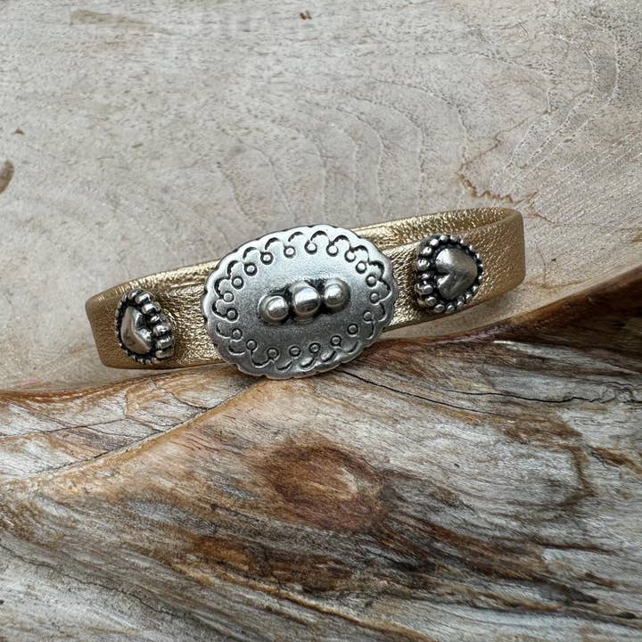 Gold color cowhair bracelet 10 mm adjustable for wholesale by WAITZ