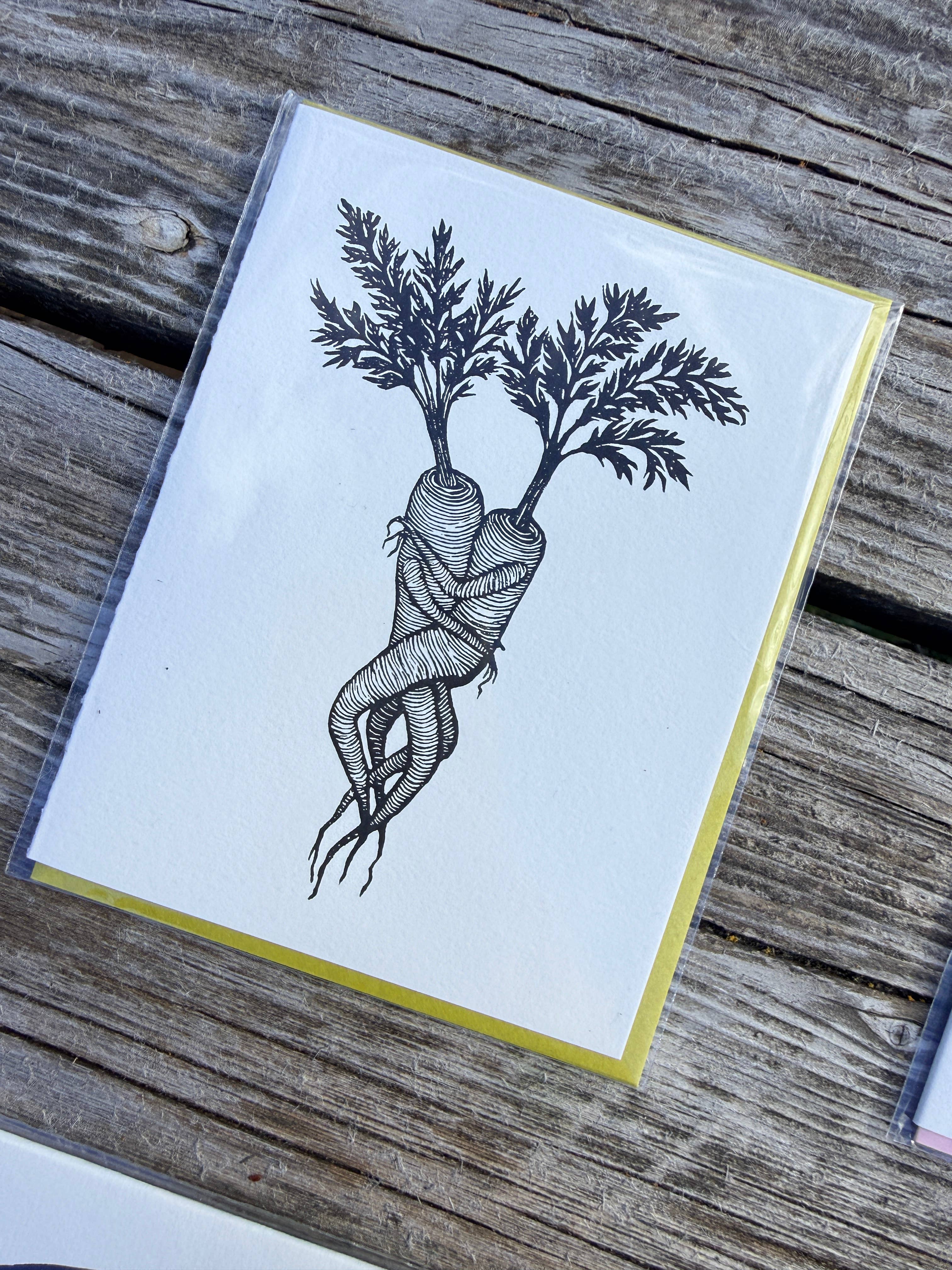 Anomal Press - Wholesale Everyday Greeting Card - Carrot Lovers Linocut relief print card7