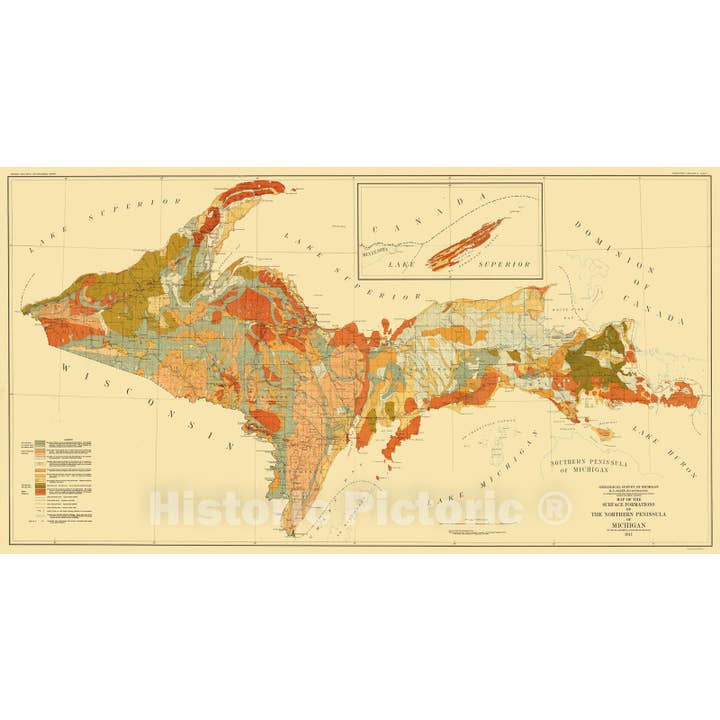 Map : Upper Peninsula Michigan 1911 for wholesale by Historic Pictoric