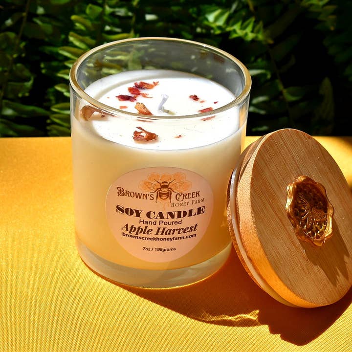 Brown's Creek Honey Farm – wholesale Jar/filled candle – Glass Jar Candle with Lid and Bee Wax Stamp2