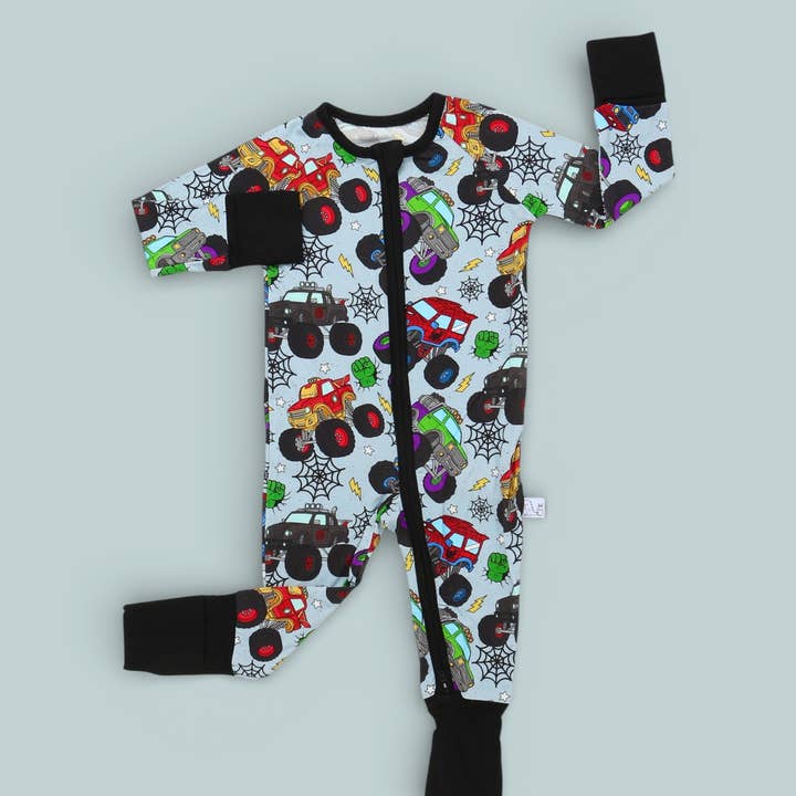 Monster truck superhero bamboo convertible zippy romper for wholesale by CEDDY & RIA