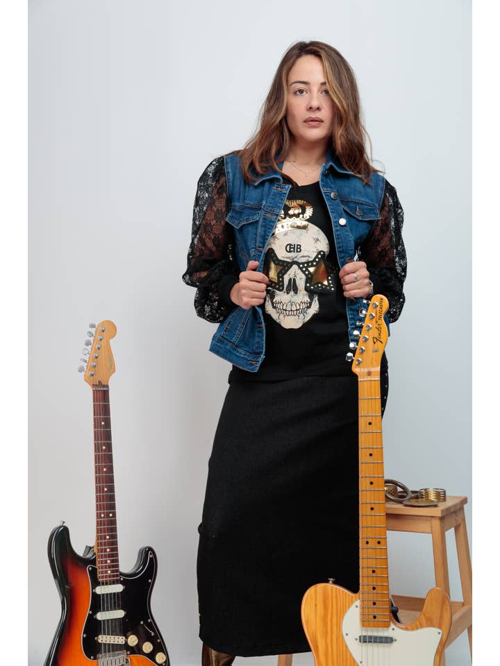 Chill&Buy – Casaco de ganga - Mulher por atacado – Casaco de Ganga Feminino Skull Festival1