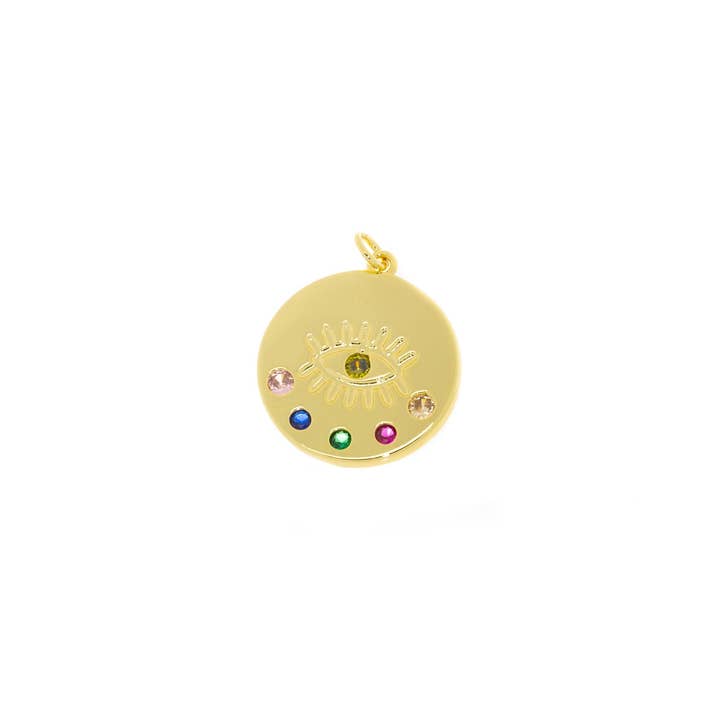 Jewel Pledge - Wholesale Individual Charm/Pendant - Gold Rainbow Evil Eye Amulet & Turkish Nazar Charms,CPG7562