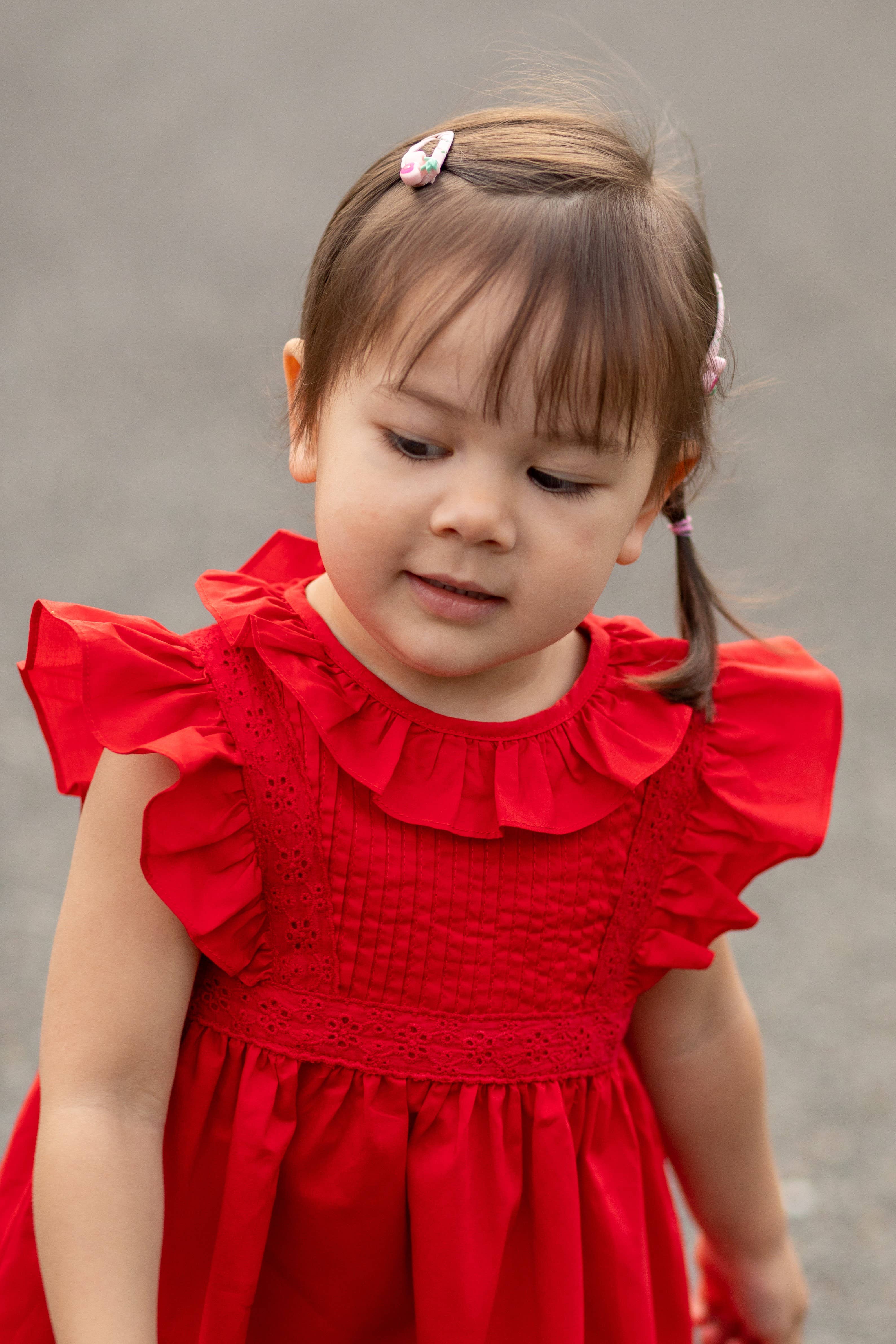 PHLONA - Wholesale Dress - Kids - Red Voile Lace Trim Dress2